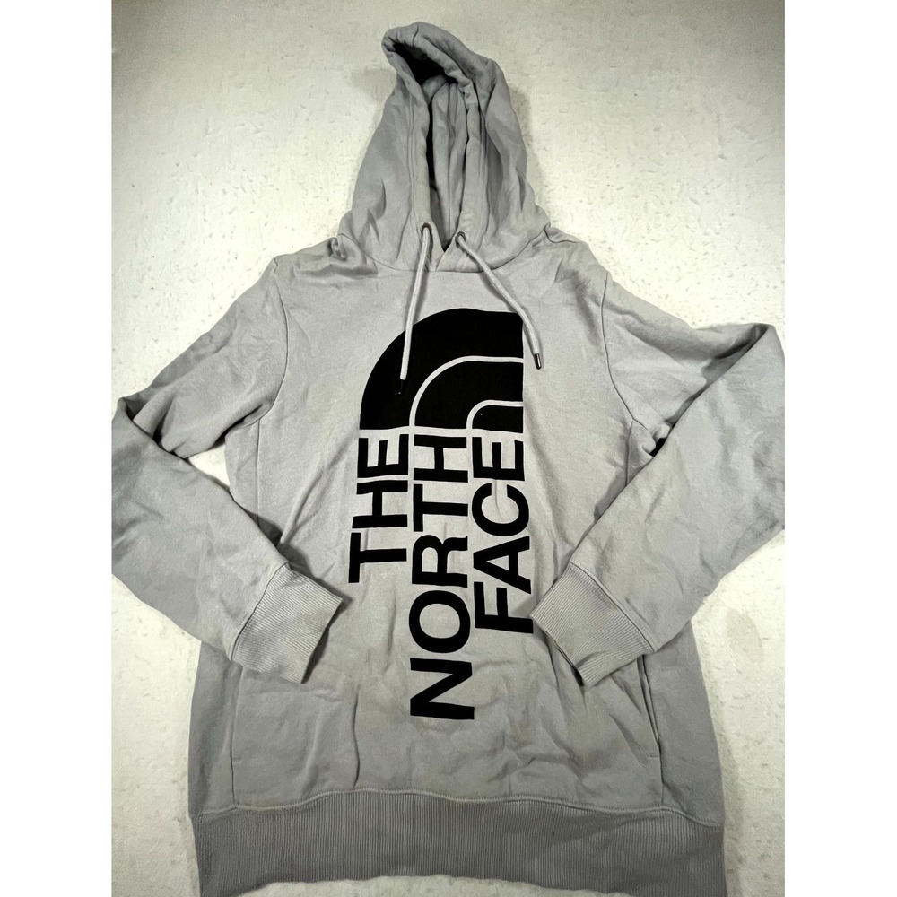 The North Face Hoodie Mens Small Gray Cotton Fleece Lined Drawstring Pullover